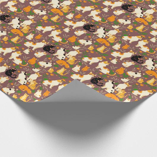 Schattigee katten op een koffiebruine achtergrond cadeaupapier (Hoek)