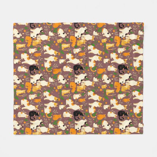 Schattigee katten op een koffiebruine achtergrond fleece deken (Voorkant (Horizontaal))