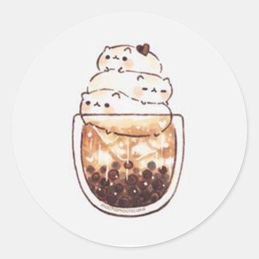 Schattigee Katten op Kopje Koffie Ronde Sticker (Voorkant)