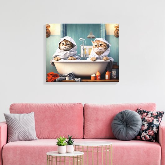 Schattigee Katten Paar in Badkuip Perfect voor Bad Canvas Afdruk (Insitu (Woonkamer))