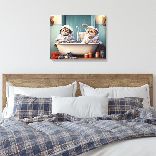 Schattigee Katten Paar in Badkuip Perfect voor Bad Canvas Afdruk (Insitu (Slaapkamer))