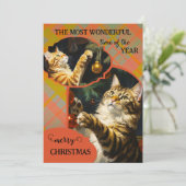 Schattigee  Katten Plaid Vrolijk Kerstfeest Feestdagenkaart (Staand voorkant)