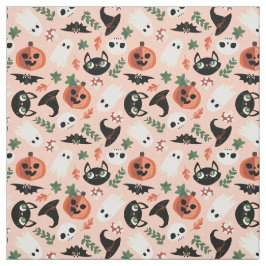 Schattigee Katten & Pompoenen Blush Zwart Hallowee Stof