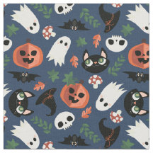 Schattigee Katten & Pompoenen Navy Blue Halloween 