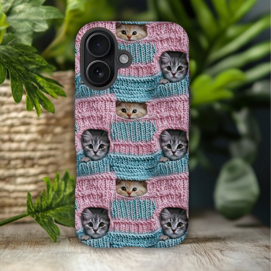 Schattigee Katten Roze Blauw Breien Girly Case-Mate iPhone Case