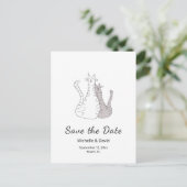 Schattigee Katten Tekening Eenvoudige Bruiloft Bew Aankondigingskaart (Staand voorkant)