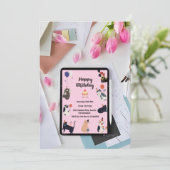 Schattigee Katten Thema - Verjaardag Uitnodiging K (Staand voorkant)