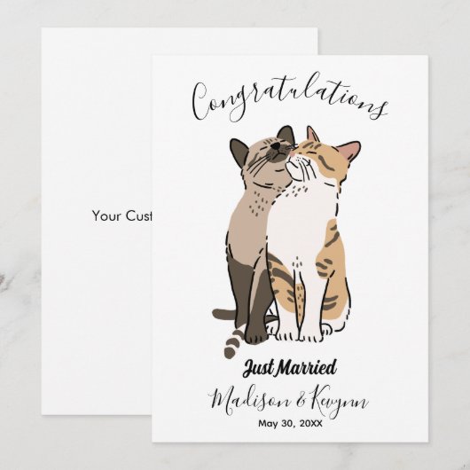 Schattigee katten trouwkaart kaart (Voorkant / Achterkant)