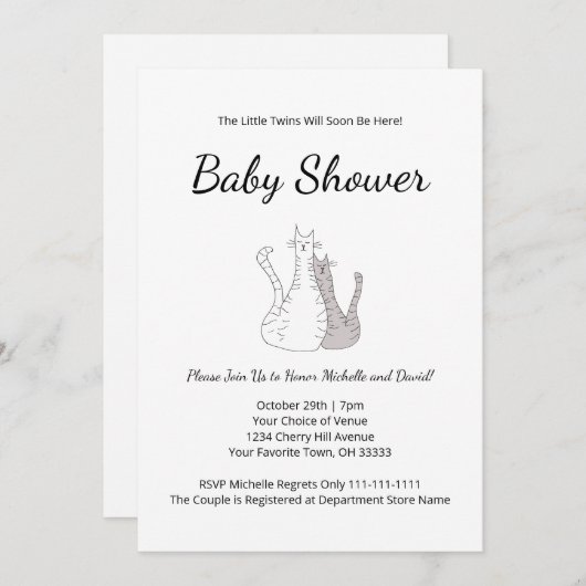 Schattigee Katten Tweeling Geslachtsneutraal Eenvo Kaart (Voorkant / Achterkant)