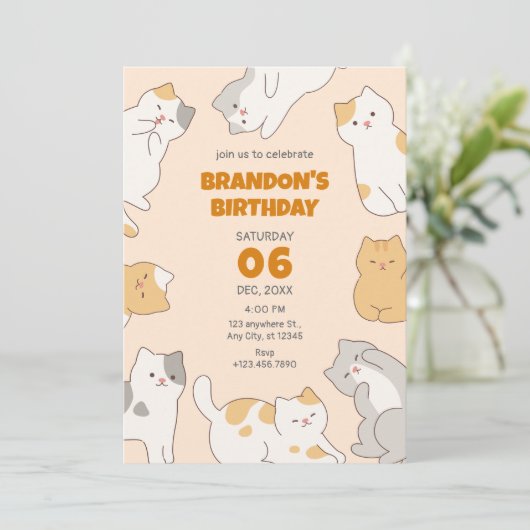 Schattigee katten verjaardag kaart (Staand voorkant)