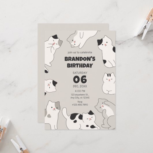 Schattigee katten verjaardag kaart (Voorkant / Achterkant in situ)