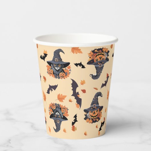 Schattigee Katten Vleermuizen & Pompoenen Hallowee Papieren Bekers (Achterkant)