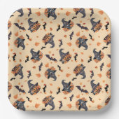 Schattigee Katten Vleermuizen & Pompoenen Hallowee Papieren Bordje (Voorkant)