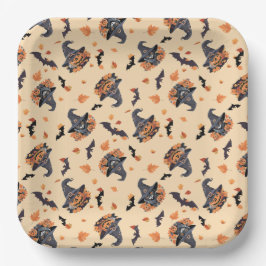 Schattigee Katten Vleermuizen & Pompoenen Hallowee Papieren Bordje