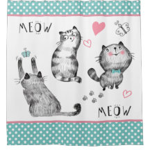 Schattigee katten, vlinders Douchegordijn