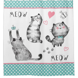 Schattigee katten, vlinders Douchegordijn