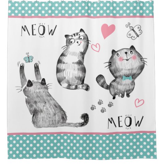 Schattigee katten, vlinders Douchegordijn (Voorkant)