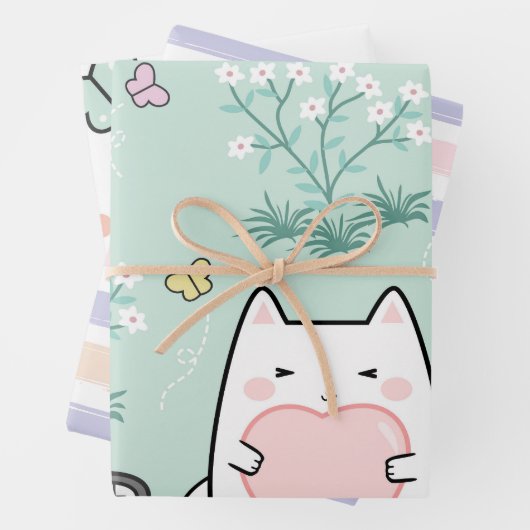 Schattigee Katten Vlinders Spring Decoupage Inpakpapier Vel (In situ)