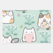 Schattigee Katten Vlinders Spring Decoupage Inpakpapier Vel (Voorkant)