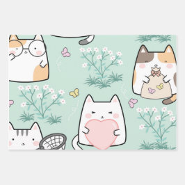Schattigee Katten Vlinders Spring Decoupage Inpakpapier Vel