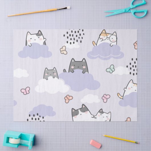 Schattigee Katten Vlinders Spring Decoupage Tissuepapier (Craft)