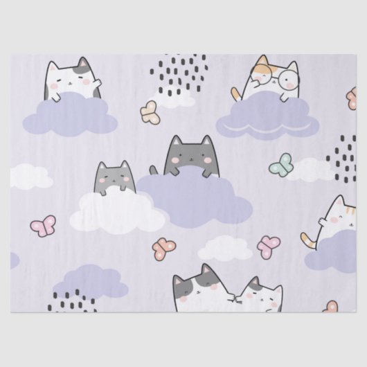 Schattigee Katten Vlinders Spring Decoupage Tissuepapier (Voorkant)