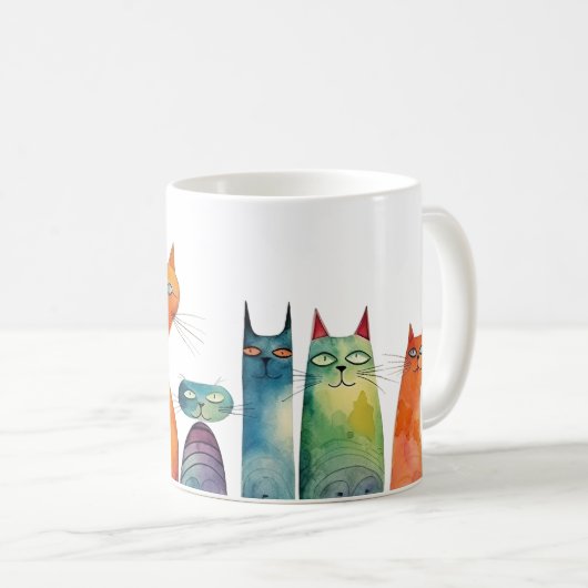 Schattigee Katten Waterverf Blauw Sinaasappel Groe Koffiemok (Voorkant rechts)