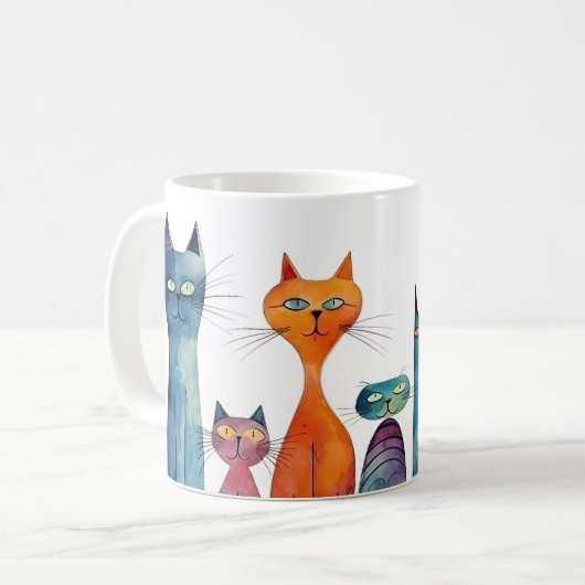 Schattigee Katten Waterverf Blauw Sinaasappel Groe Koffiemok (Voorkant links)