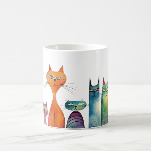 Schattigee Katten Waterverf Blauw Sinaasappel Groe Koffiemok (Center)