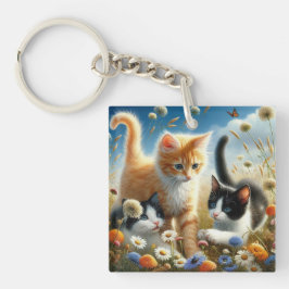 Schattigee Katten Wildflower Garden Acryl Sleutelh Sleutelhanger