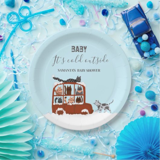 Schattigee Katten Winter Koud Baby shower Papieren Bordje (Feest)