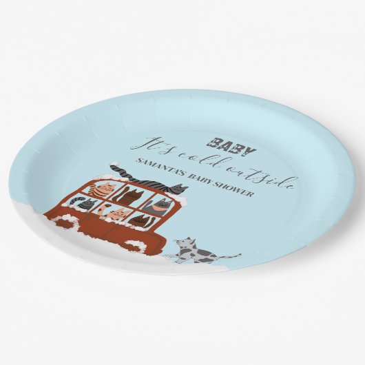 Schattigee Katten Winter Koud Baby shower Papieren Bordje (Gekanteld)