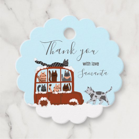 Schattigee Katten Winter Sneeuwvlokken Verjaardag  Bedankjes Labels (Voorkant)