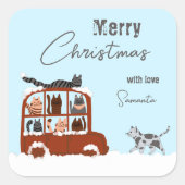Schattigee Katten Winter Vrolijk Kerstcadeau Vierkante Sticker (Voorkant)