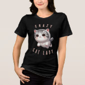 Schattigee kattenastronaut Crazy Cat Lady Tri-Blend Shirt (Voorkant)