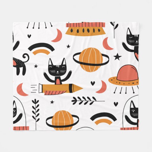 Schattigee kattenastronauten: Kinder  ontwerp. Fleece Deken (Voorkant (Horizontaal))