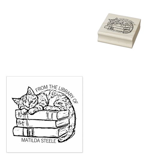 Schattigee  kattenbibliotheek rubberstempel (Gestempeld)
