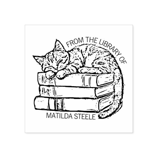 Schattigee  kattenbibliotheek rubberstempel (Afrduk)