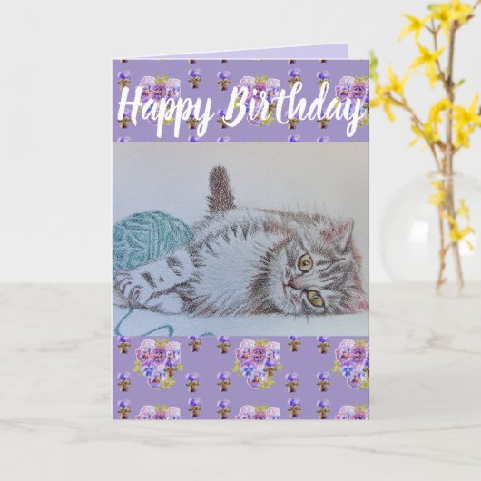 Schattigee Kattenbloem Bloemen Paarse Verjaardag k Kaart (Gele Bloem)