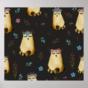 Schattigee kattenbloemen Waterverf Poster