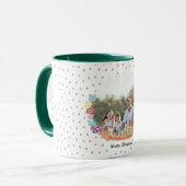 Schattigee Kattenbloemenkrans Witte Kerstfoto Mok (Voorkant links)