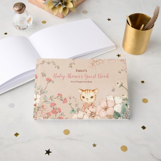  Schattigee kattenbloemwensen voor Baby shower Gastenboek (Voorkant open)