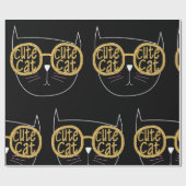 Schattigee Kattenbril Graphic Gold Glitter Kat Gez Cadeaupapier (Vlak)