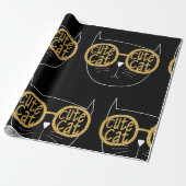 Schattigee Kattenbril Graphic Gold Glitter Kat Gez Cadeaupapier (Uitgerold)