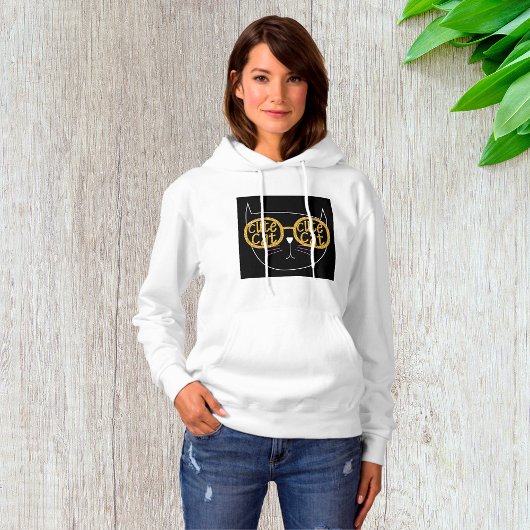 Schattigee Kattenbril Graphic Gold Glitter Kat Gez Hoodie
