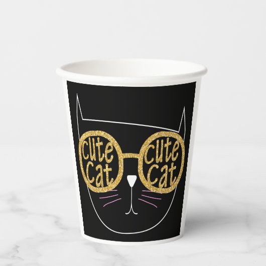 Schattigee Kattenbril Graphic Gold Glitter Kat Gez Papieren Bekers (Voorkant)