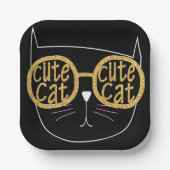 Schattigee Kattenbril Graphic Gold Glitter Kat Gez Papieren Bordje (Voorkant)