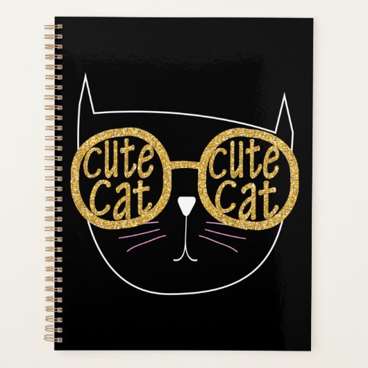 Schattigee Kattenbril Graphic Gold Glitter Kat Gez Planner (Voorkant)
