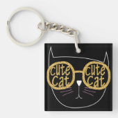 Schattigee Kattenbril Graphic Gold Glitter Kat Gez Sleutelhanger (Voorkant)