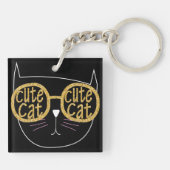 Schattigee Kattenbril Graphic Gold Glitter Kat Gez Sleutelhanger (Achterkant)